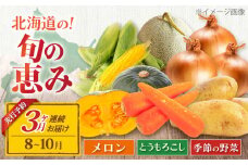 【全3回定期便】【先行予約】旬の恵み 3品目 《喜茂別町》【ニセコビュープラザ直売会協同組合】 メロン とうもろこし トウモロコシ じゃがいも かぼちゃ 夏野菜 秋野菜 季節の野菜 定期便 先行予約 北海道 人気 [AJAH003] 38000 38000円