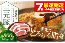 三元豚 ロースステーキ 8枚（100g/枚）  藻塩付き 《喜茂別町》【平田牧場】肉 豚肉 ロース ステーキ ステーキ用 とんかつ トンテキ 生姜焼き 冷蔵配送 北海道 [AJAP004] 17000 17000円