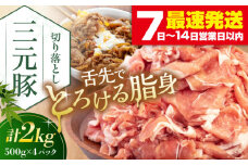 三元豚 切り落とし 計2kg（500g×4パック） 《喜茂別町》【平田牧場】 肉 豚肉 生姜焼き 小分け 冷凍 冷凍配送 北海道 [AJAP006] 20000 20000円 2万円