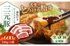 【全3回定期便】 三元豚 ロースステーキ 6枚（100g/枚）  藻塩付き 《喜茂別町》【平田牧場】肉 豚肉 ロース ステーキ ステーキ用 とんかつ トンテキ 生姜焼き 冷蔵配送 定期便 北海道 [AJAP023] 39000 39000円