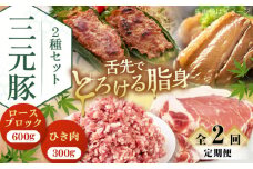 【全2回定期便】 三元豚 ロースブロック600g・ひき肉300g 《喜茂別町》【平田牧場】 肉 豚肉 ブロック ステーキ ステーキ用 ロース ロースステーキ とんかつ ミンチ 豚ミンチ 角煮 北海道 [AJAP042] 24000 24000円