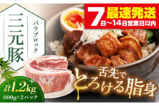 三元豚 バラブロック1.2kg（600g×2パック）《喜茂別町》【平田牧場】 肉 豚肉 バラ ブロック 煮豚 酢豚 煮物 冷凍配送 北海道 [AJAP073] 13000 13000円