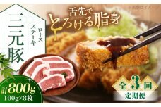 【全3回定期便】三元豚 ロースステーキ 8枚（100g/枚）  藻塩ナシ 《喜茂別町》【平田牧場】肉 豚肉 ロース ステーキ ステーキ用 とんかつ トンテキ 生姜焼き 冷蔵配送 北海道 [AJAP091] 51000 51000円