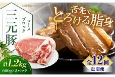 【全12回定期便】三元豚 ロースブロック1.2kg（600g×2パック）《喜茂別町》【平田牧場】 肉 豚肉 ロース ブロック ローストポーク 煮豚 酢豚 煮物 冷凍配送 北海道 [AJAP101] 216000 216000円