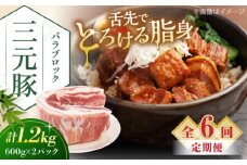 【全6回定期便】三元豚 バラブロック1.2kg（600g×2パック）《喜茂別町》【平田牧場】 肉 豚肉 バラ ブロック 煮豚 酢豚 煮物 冷凍配送 北海道 [AJAP108] 78000 78000円