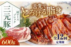 【全12回定期便】三元豚 肩ロースブロック600g《喜茂別町》【平田牧場】 肉 豚肉 ロース ブロック ローストポーク 煮豚 酢豚 煮物 冷凍配送 北海道 [AJAP113] 120000 120000円 12万円