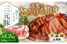 【全2回定期便】三元豚 肩ロースブロック1.2kg（600g×2パック）《喜茂別町》【平田牧場】 肉 豚肉 ロース ブロック ローストポーク 煮豚 酢豚 煮物 冷凍配送 北海道 [AJAP114] 35000 35000円