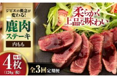 【全3回定期便】鹿肉 内もも120g×4枚《喜茂別町》【EBIJIN】 ジビエ 鹿 モモ ステーキ ステーキ用 赤身 冷凍 冷凍配送 北海道 [AJAO053] 48000 48000円