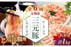 【全6回定期便】三元豚 しゃぶしゃぶ セット 計 1kg  ( ロース・バラ )  だし・昆布ナシ 《喜茂別町》【平田牧場】 肉 豚肉 ロース バラ ロース肉 バラ肉 しゃぶしゃぶ 鍋 お鍋 定期便 [AJAP182]