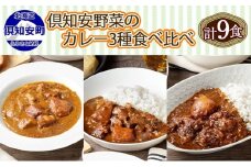 北海道 倶知安 カレー 3種 食べ比べ セット 計9個 中辛 スープカレー ビーフ ポーク 牛すじ カレー 詰め合わせ じゃがいも 牛 牛肉 豚肉 業務用 レトルトカレー