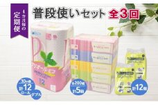 北海道 定期便 4ヶ月毎全3回 普段使いセット トイレットペーパー ダブル 12ロール ティッシュ ボックス 5箱 ポケット 12個 香りなし リサイクル エコ 日本製 消耗品 備蓄 送料無料