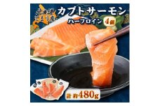 北海道とまりカブトサーモン　ハーフロイン4個(計480g前後)【1566999】