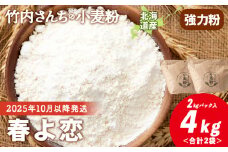 ≪予約販売　2025年10月以降発送≫竹内さんちの小麦粉【北海道 春よ恋（２kg×２袋）保存に便利なチャック付袋！】小麦粉 2kg 4kg 春よ恋 小分け お菓子 パン