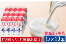 月2回×3ヵ月 定期便 【倉島3.7牛乳】 1L×12本セット 牛乳 ぎゅうにゅうミルク 生乳 乳 牛 飲料 健康 栄養 カルシウム 頒布会 [倉島乳業株式会社　仁木工場]
