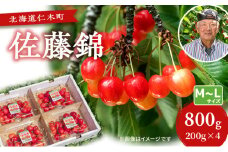 さくらんぼ【 佐藤錦 】800g（200g×4）M-Lサイズ混合  サクランボ チェリー フルーツ 果物 果物類 ギフト 北海道 仁木町 仁木 [横山農園]
