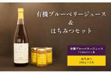 有機 ブルーベリー ジュース（710ml×1本）＆ はちみつ（160g×3本） セット 果汁飲料 有機栽培 完熟ブルーベリー 丸ごと裏ごし ストレートジュース 濃厚 食べる感覚 果肉感 自然な甘さ 濃厚なはちみつ [株式会社 自然農園]