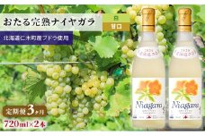 3ヵ月 定期便 白ワイン720ml×2本「おたる完熟ナイヤガラ」（白/甘口） 北海道 仁木町 ブドウ ぶどう グレープ お酒 ワイン 白 甘口 フルーツ [JA新おたる]