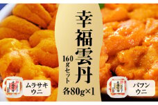 幸福雲丹160gセット(ムラサキ80g・バフン80g　北海道産)　北海道産 生うに 食べ比べ ムラサキウニ バフンウニ 2種類 各80g 幸福雲丹 冷凍 ウニ ムラサキ バフン 濃厚 魚介類 海鮮 海の幸 北海道 余市町 世壱屋 お取り寄せ お取り寄せグルメ 送料無料
