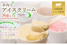 北海道産 南幌町 手作りアイスクリーム 120ml×8個セット (おまかせ詰め合わせ) NP1-292