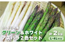 春一番！JAそらち南の味覚「アスパラ2色セット」北海道産グリーン・ホワイト計2kg前後　D006
