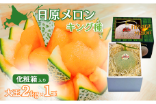 大玉「日原メロン（キング種）」（2.0kg相当×1玉 北海道産）カラー化粧箱入り　D018