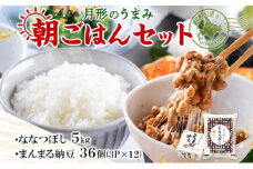 北海道 月形 のうまみ 朝ごはんセット まんまる 納豆 36個 ななつぼし 5kg お米 保存料不使用 安心 安全 手作業 美味しい 大粒 タレ付 からし付 お取り寄せ 送料無料 エーコープつきがた 月形町 [№5783-0685]