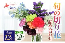 ＜2025年9月～11月まで3ヵ月連続お届け＞ 北海道 花 詰め合わせ 4品種 12本以上 切り花 切花 花束 ブーケ 季節 旬 生花 フラワー アレンジメント 記念日 産地直送 つきがたふるさと花の会 [№5783-0846]
