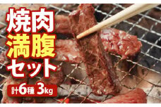 大畠精肉店の焼肉満腹セット（計6種3kg） ｜ オンライン 申請 ふるさと納税 北海道 新十津川 焼肉セット 焼き肉セット カルビ サガリ ホルモン ジンギスカン 焼き肉 BBQ バーベキュー 食べ比べ 食べ比べセット 大容量 冷凍 お取り寄せ 取り寄せ 新十津川町【1301101】