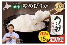 【定期便全12回】【新米予約】うりゅう米 ゆめぴりか 5kg（5kg×1袋）毎月1回お届け 令和7年産 お米 米 ごはん ご飯 12ヶ月 連続お届け 定期便 特A 単一原料米 お弁当 国産 人気 おすすめ kome 雨竜町