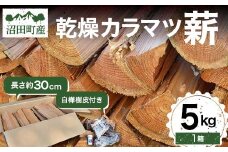 沼田町産 乾燥カラマツ薪 長さ約30cm 5㎏ 白樺樹皮付き キャンプ アウトドア用品
