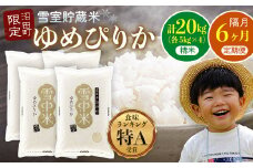 【定期便隔月6ヶ月】ゆめぴりか 精米20kg(計120kg) 10月から計6回隔月お届け 特Aランク米 雪冷気 籾貯蔵 令和7年産 北海道 雪中米 6145-01
