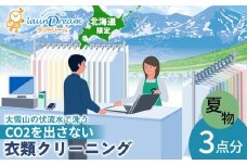 大雪山の伏流水で洗う CO2を出さない衣類クリーニング【店舗持込み引渡し夏衣類３点セット】