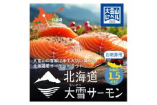 北海道大雪サーモン刺身用1.5kｇ（約150ｇ×10個程度）【 小分け サーモン 刺身 冷凍 鮭 北海道大雪サーモン さけ シャケ しゃけ カルパッチョ 高級 贈答 生食用 魚介類 厚切り 薄切り ふるさと納税 北海道 上川町 】