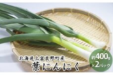 2025年 発送 先行予約 北海道 上富良野町 産 葉 にんにく 約400g×2パック 計800g 産地直送 希少 香味 野菜