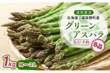 【 2025年発送 】 北海道 上富良野町 産 グリーンアスパラ B品 M～2L 1kg アスパラ アスパラガス 野菜 令和6年発送 先行予約 採れたて 甘みが強い ジューシー