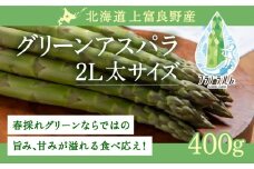 【 2026年 発送 】 先行予約 北海道 上富良野産 グリーン アスパラガス 2L サイズ 400g アスパラ 上富良野町 令和7年 発送 野菜 やさい【オンライン決済限定】