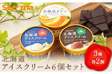 【Secoma】北海道アイスクリーム6個セット 3種×各2個（バニラ・メロン・チョコ） アイス ふるさと納税 北海道 アイス 食べ比べ セット オンライン申請 オンライン バニラ メロン チョコ アイス 羽幌町 羽幌【01106】