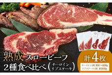 放牧牛 スロービーフ サーロインステーキ180g~200g 2枚＆リブステーキ250g前後 2枚(合計500g以上) 食べ比べセット 杉山牧場 北海道 浜頓別 肉 牛 牛肉 ウエットエイジング