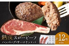 放牧牛 スロービーフ サーロインステーキ180g~200g 6枚&ハンバーグ120g 6個 食べ比べセット 杉山牧場 北海道 浜頓別 肉 牛 牛肉 ウエットエイジング