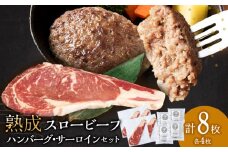 放牧牛 スロービーフ サーロインステーキ180g~200g 4枚&ハンバーグ120g 4個 食べ比べセット 杉山牧場 北海道 浜頓別 肉 牛 牛肉 ウエットエイジング