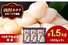 【10月下旬以降発送】ほたて 貝柱 大粒 冷凍 1.5kg（500ｇ×3パック） お取り寄せ 刺身 《横田水産》