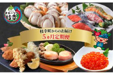 ～北海道枝幸町からのお届け おかずにどうぞ！ 定期便５～【 ホタテ ステーキ いくら 醤油 めじか鮭 切身 ホッケ フライ 】 