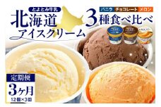 【3か月定期便】とよとみ牛乳 北海道アイスクリーム 3種食べ比べ 110ml×12個