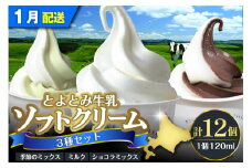 【2026年1月配送】とよとみ牛乳ソフトクリーム【ミルク／ショコラミックス／季節のミックス 各120ml 計12個】