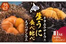 北海道礼文島産　ウニの食べ比べセット1kg（蝦夷バフンウニ・キタムラサキウニ）