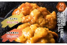 北海道 礼文島産 ウニ 甘塩一夜漬け 食べ比べセット（蝦夷ばふんうに・むらさきうに各3本） ウニ 雲丹