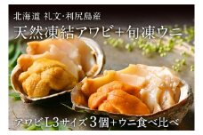礼文島産　凍結島アワビLサイズ3個 旬凍うに食べ比べセット