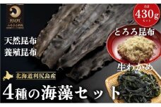 利尻島産 4種の海藻セット（天然利尻昆布100g・養殖利尻昆布150g・とろろ昆布30g・塩蔵生わかめ150g） | 国産 北海道産 コンブ だし 海藻 だし昆布 こんぶ水 出汁  お鍋 煮物 和食 煮物 乾物 こんぶ 海産物 北海道 特産品