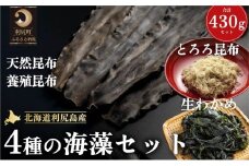 利尻島産 4種の海藻セット（天然利尻昆布100g・養殖利尻昆布150g・とろろ昆布30g・塩蔵生わかめ150g） | 国産 北海道産 コンブ だし 海藻 だし昆布 こんぶ水 出汁  お鍋 煮物 和食 煮物 乾物 こんぶ 海産物 北海道 特産品