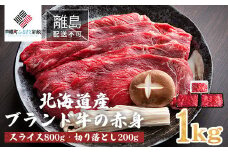 【田村精肉店】北海道産ブランド牛の赤身1kg(スライス800g・切り落とし200g)【配送不可地域：離島】 ふるさと納税 人気 おすすめ ランキング 牛肉 牛 肉 赤身肉 牛赤身肉 切り落とし すき焼き しゃぶしゃぶ 北海道 美幌町 送料無料 BHRJ011